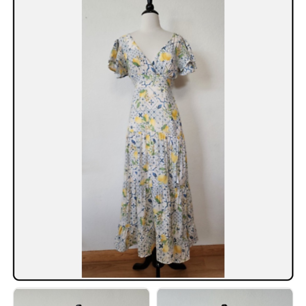 Anthropologie Midi Dress New Size Medium White Blue Coquette Italy Greece Lemon